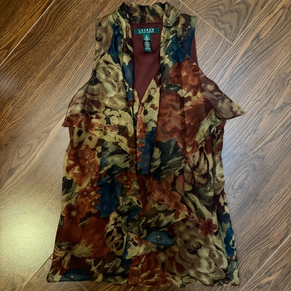 Lauren Ralph Lauren Tops - Lauren Ralph Lauren Layered Chiffon Sleeveless Floral Blouse Size 6